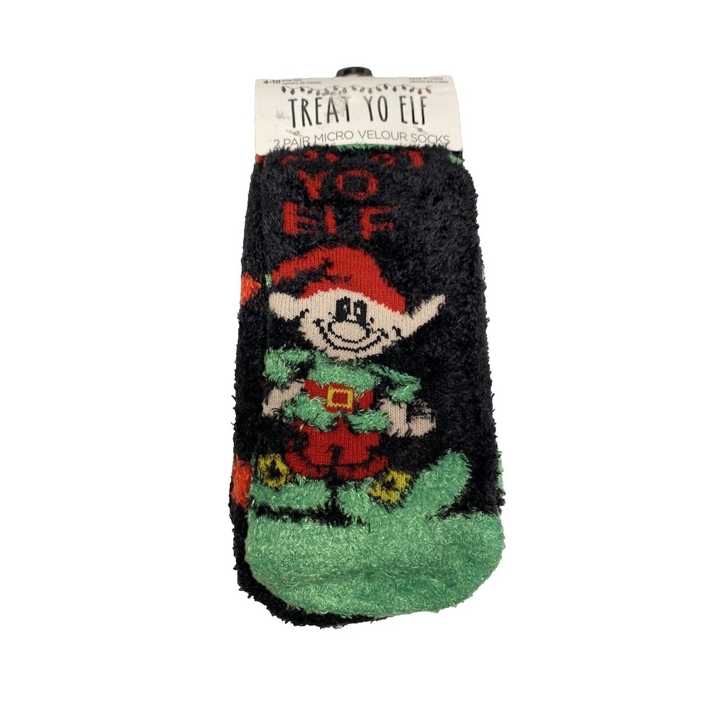 treat yo elf 2 pairs‎ womens low cut velour socks size 4-10 with grippers